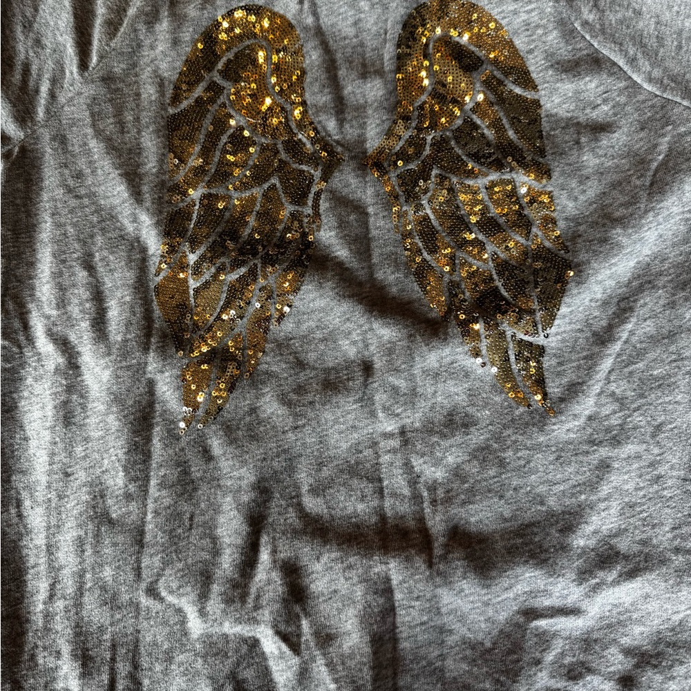 Victoria's Secret Gray Crewneck with Gold Sequin Angel Wing